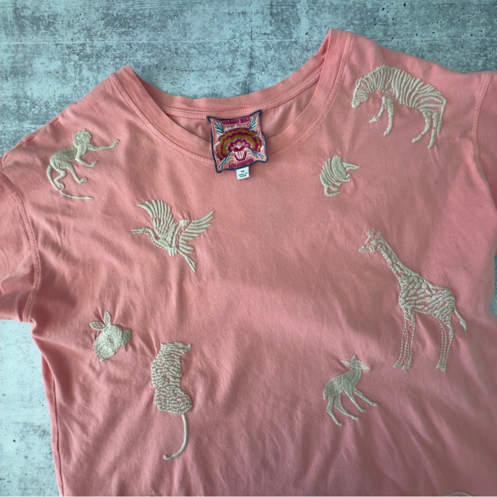 Johnny Was Embroidered Short Sleeve Top Animal Peach Size XS Boho
